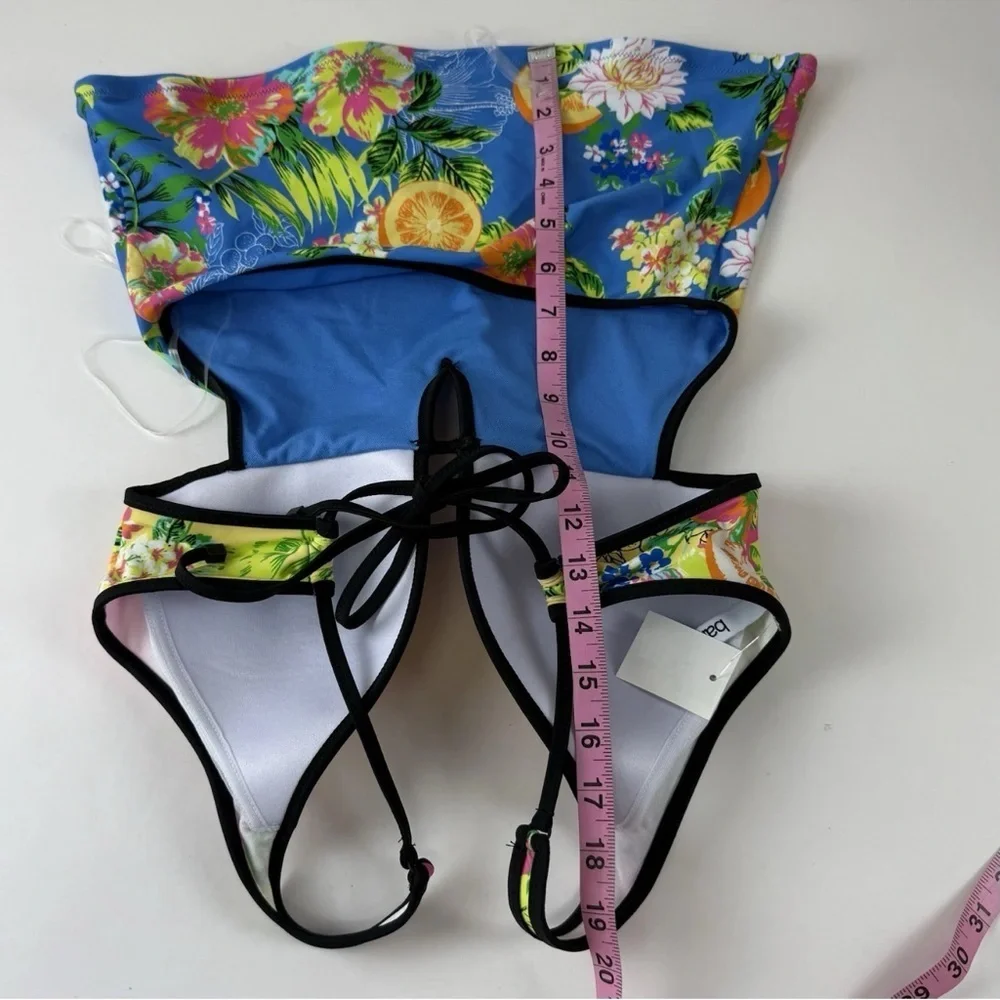 Bar iii Tankini Top Womens Small Multi Blue Citrus Floral Summer Spritz Swim NWT